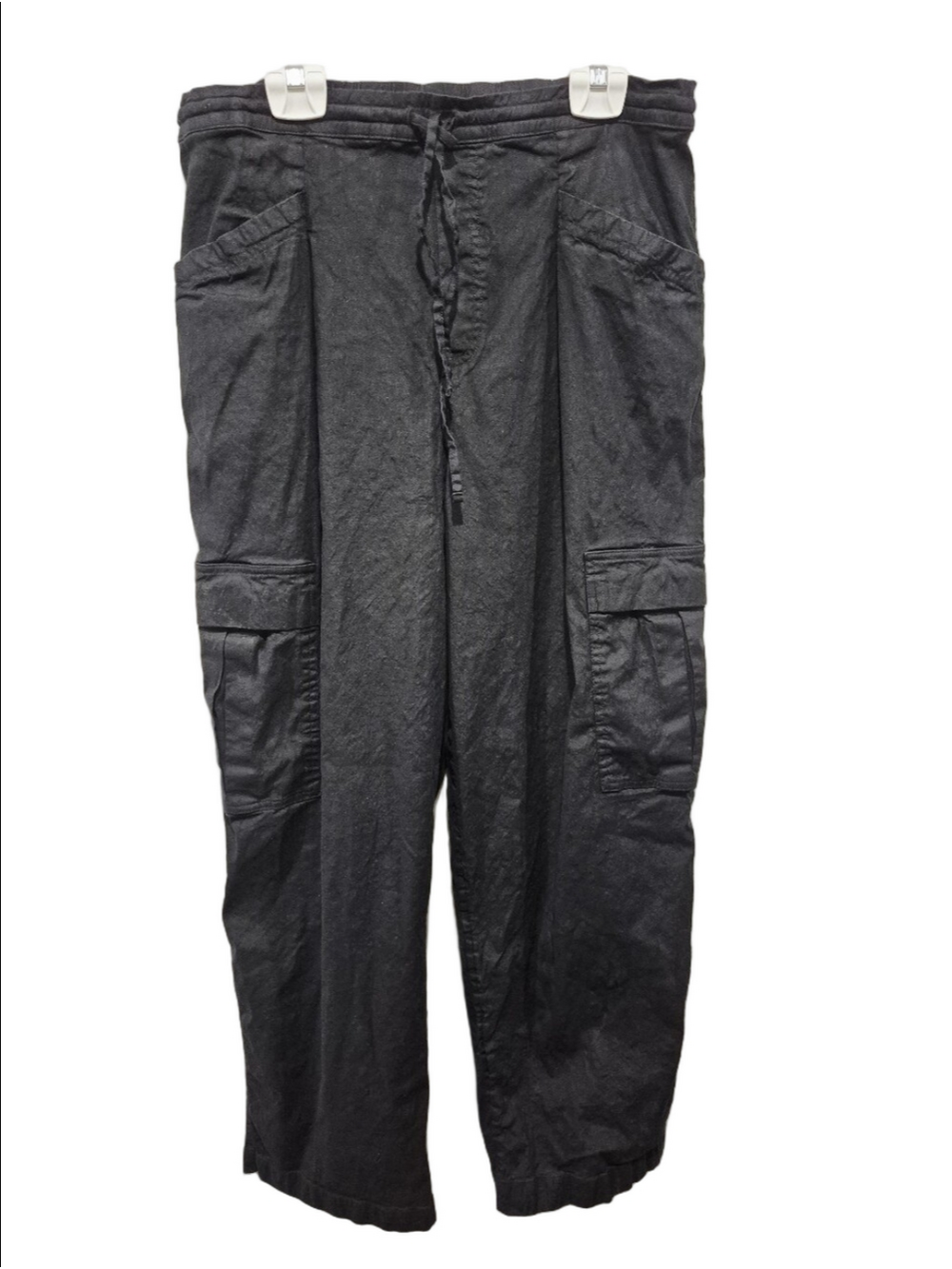 Athleta Paradise Linen Blend Cargo Pants Black Straight Leg Drawstring Medium M